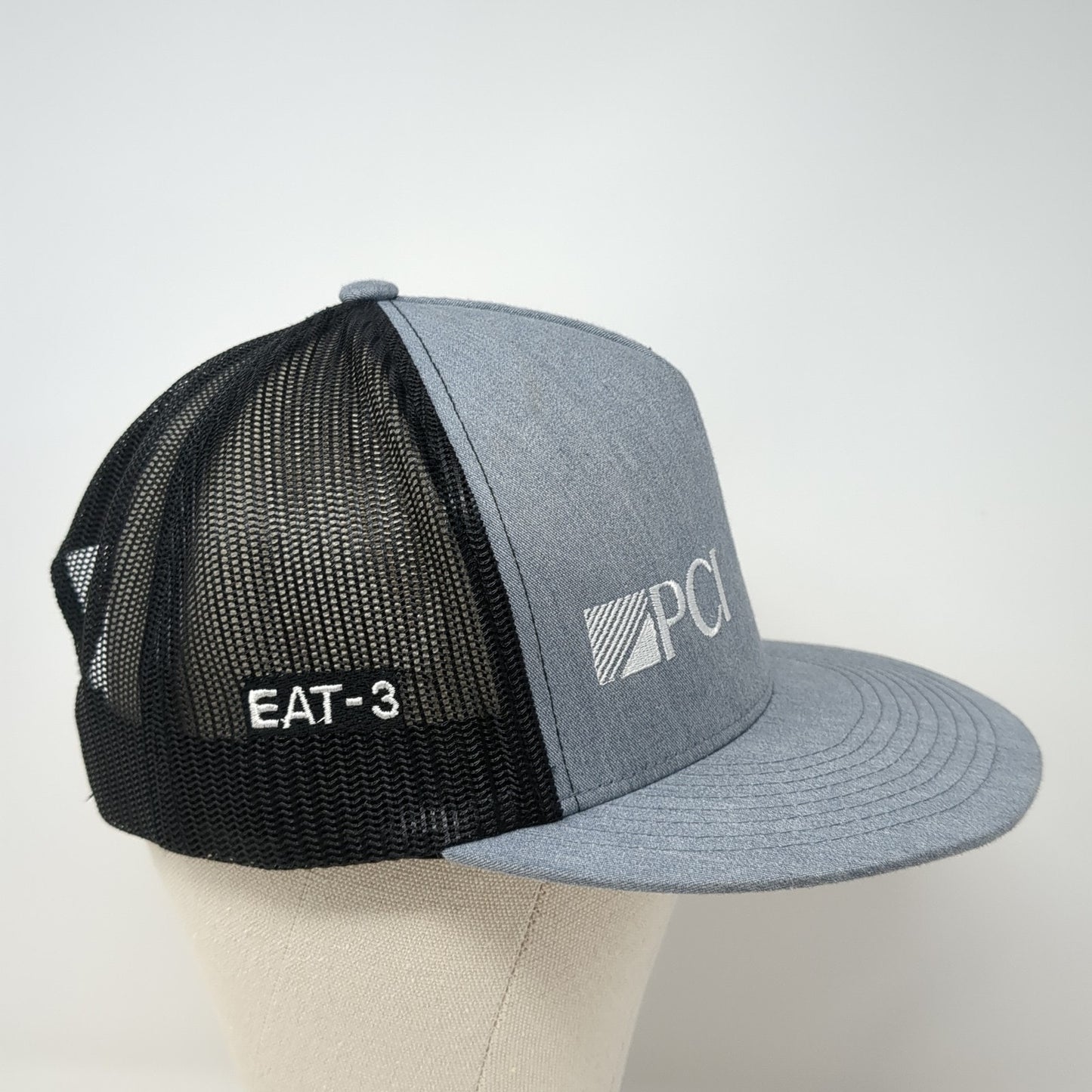 PCI EAT-3 Snapback Trucker Hat Gray One Size Mesh Back Yupoong 6 Panel