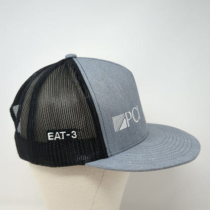 PCI EAT-3 Snapback Trucker Hat Gray One Size Mesh Back Yupoong 6 Panel