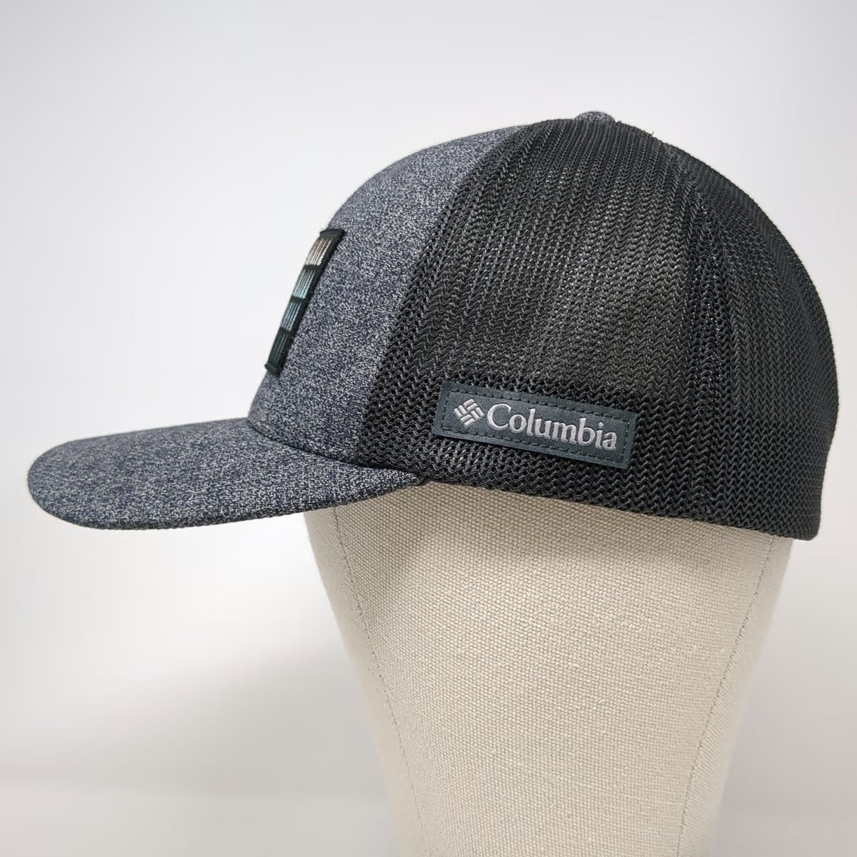 Columbia Baseball Cap Gray XL Mesh Back Stretch Fit Pine Tree Flag Outdoor Hat