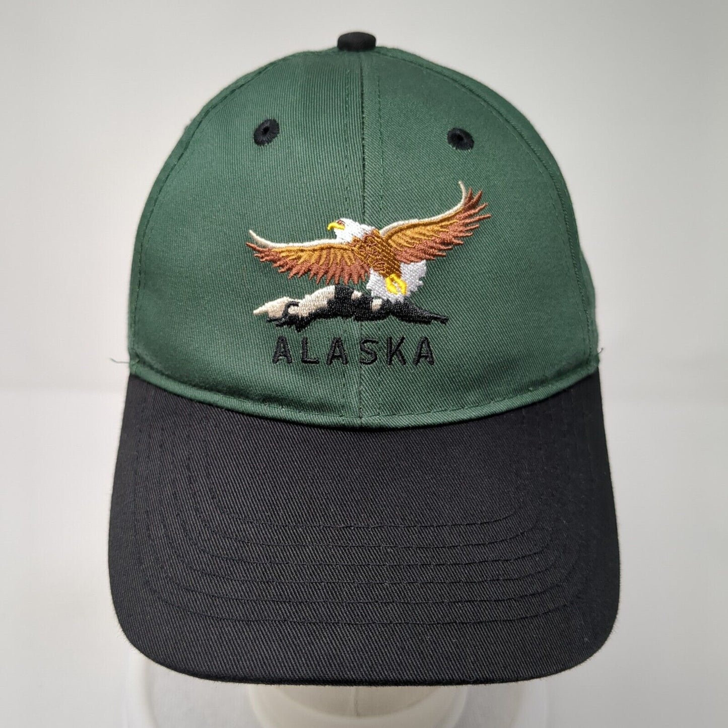 Alaska Bald Eagle Strapback Hat Green One Size Adjustable Colorblock