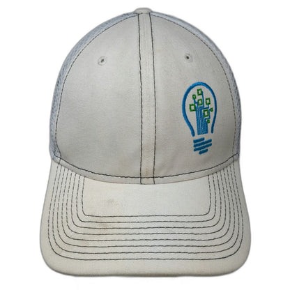 New Era Baseball Cap White L 39THIRTY Mesh Back Fitted Lightbulb Logo Hat Blue