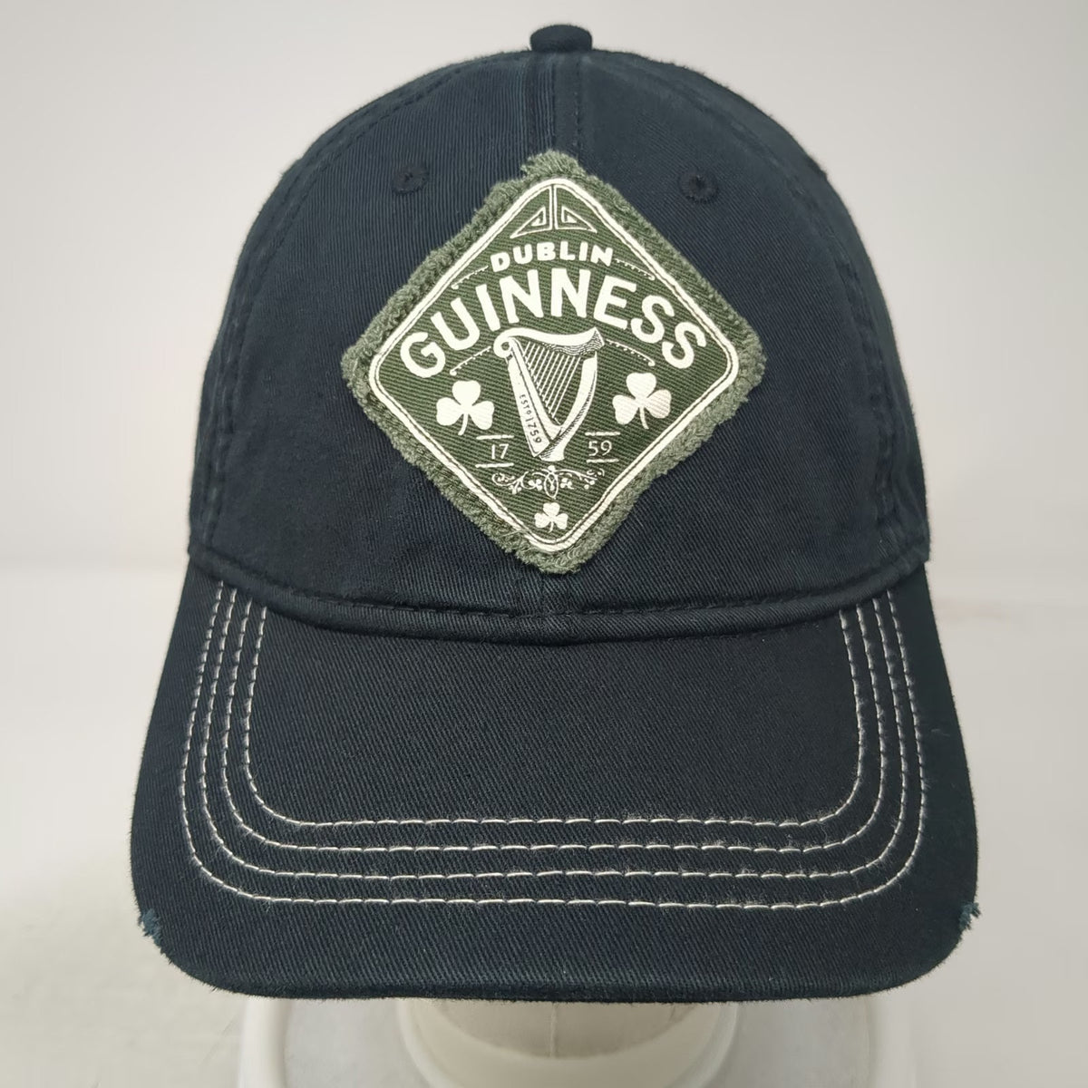 Guinness Baseball Cap Black One Size Frayed Patch Harp Dublin Shamrocks Hat