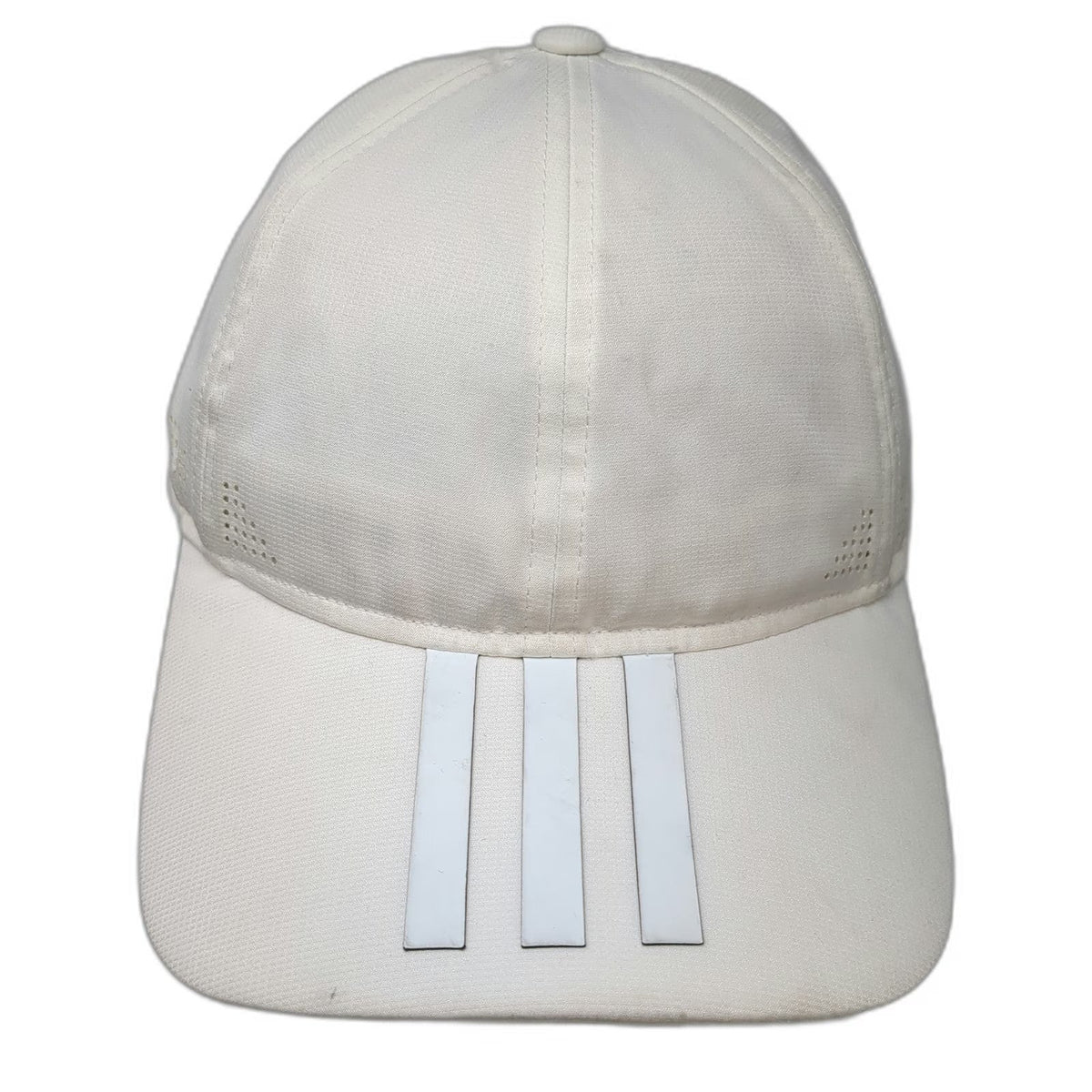 Adidas Baseball Cap White One Size Climacool Perforated 3-Stripe Strapback Hat