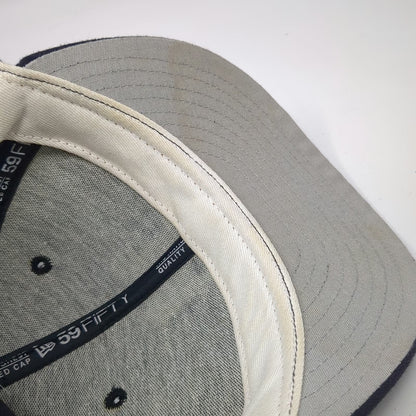 New Era Baseball Cap Blue 7 1/8 Fitted Wool Old English M 59FIFTY Hat Grey Brim