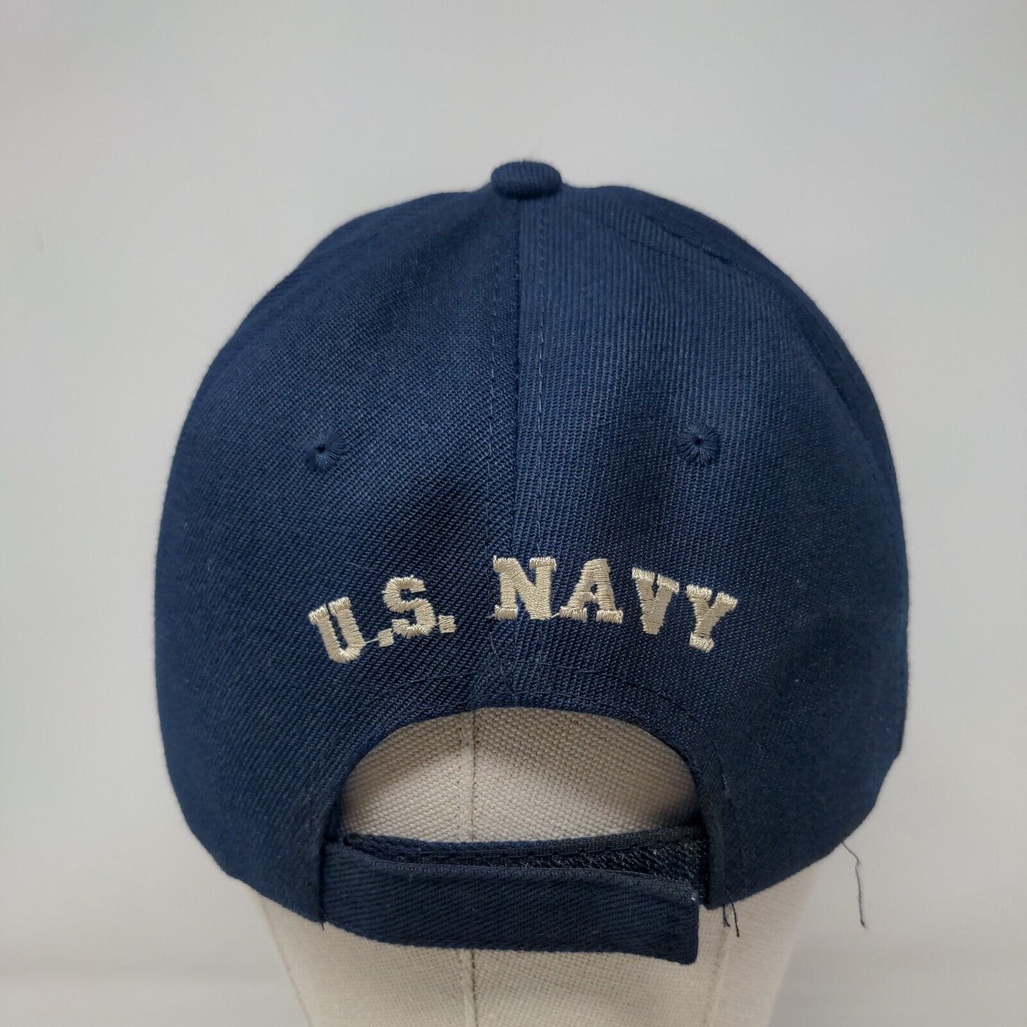 US Navy Strapback Hat Blue One Size Adjustable Embroidered Anchor 6 Panel