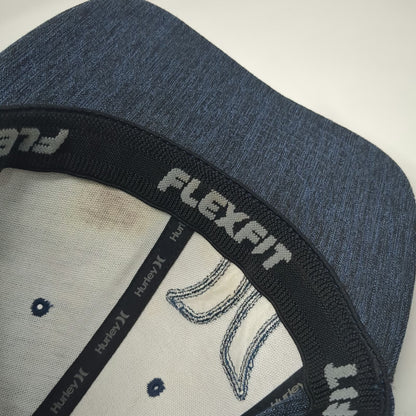 Hurley Baseball Cap Blue XL Flexfit Marled Heather Fabric Embroidered Hat