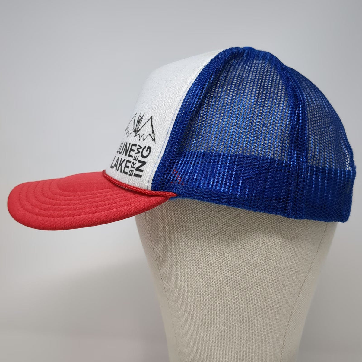 Otto Trucker Hat One Size White Blue Red June Lake Brewing Bat Mesh Foam Rope