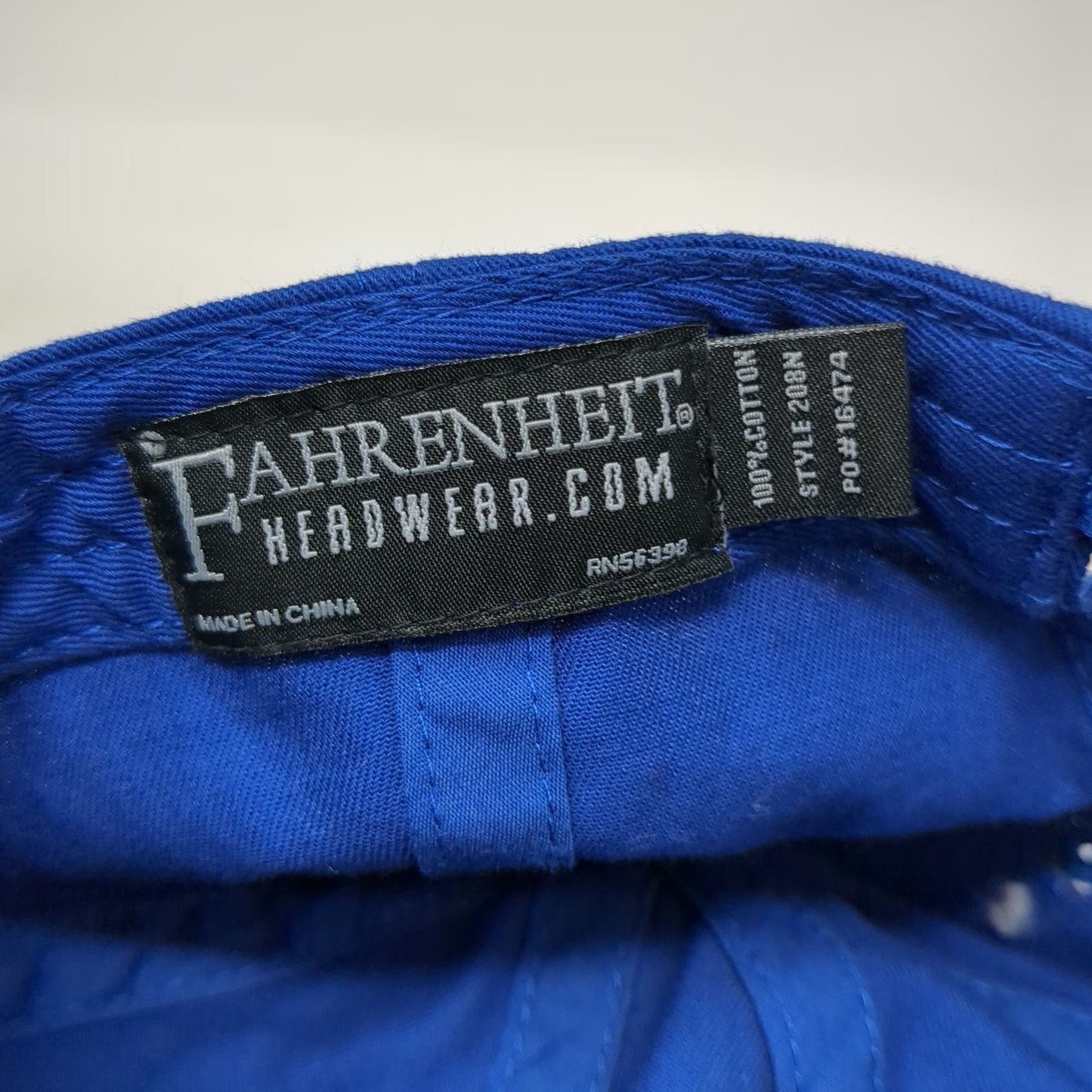 Fahrenheit Baseball Cap Blue White One Size Embroidered Strapback Bowling Hat