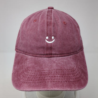 Smiley Face Slideback Hat Red One Size Adjustable Embroidered Outdoor