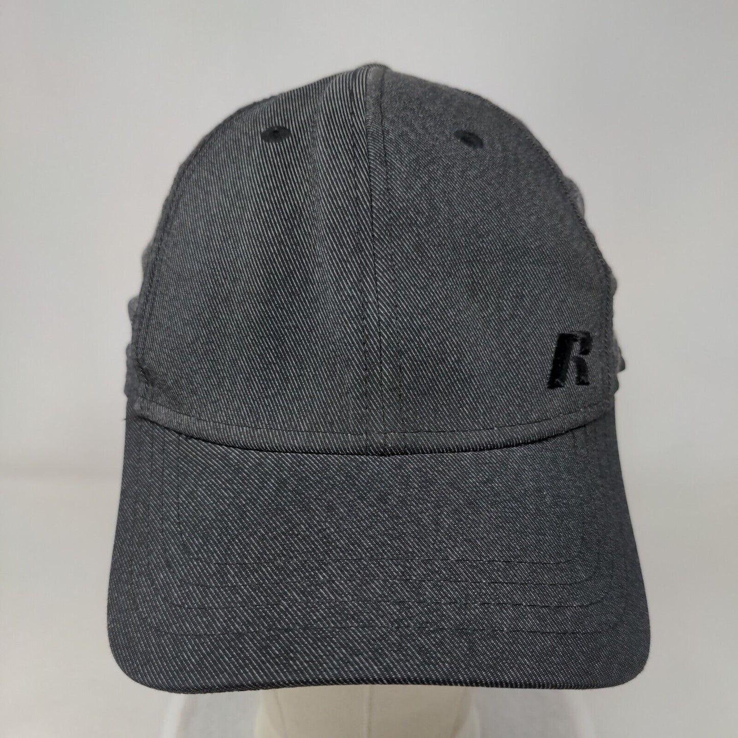 Russell Fitted Hat Gray S/M Lightweight Embroidered Logo Vented Holes 6 Panel