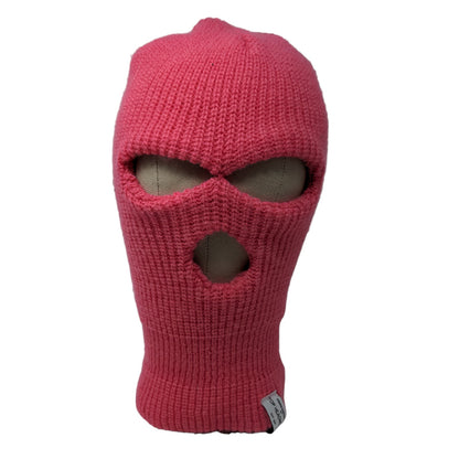 Top Headwear Women's Knit Facemask Hat Pink Patch Logo Eye Mouth Holes