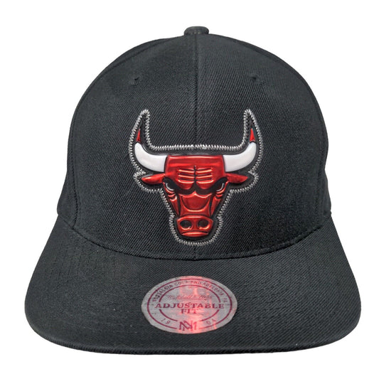 Chicago Bulls Snapback Hat Black 3D Logo Mitchell & Ness NBA Adjustable Fit