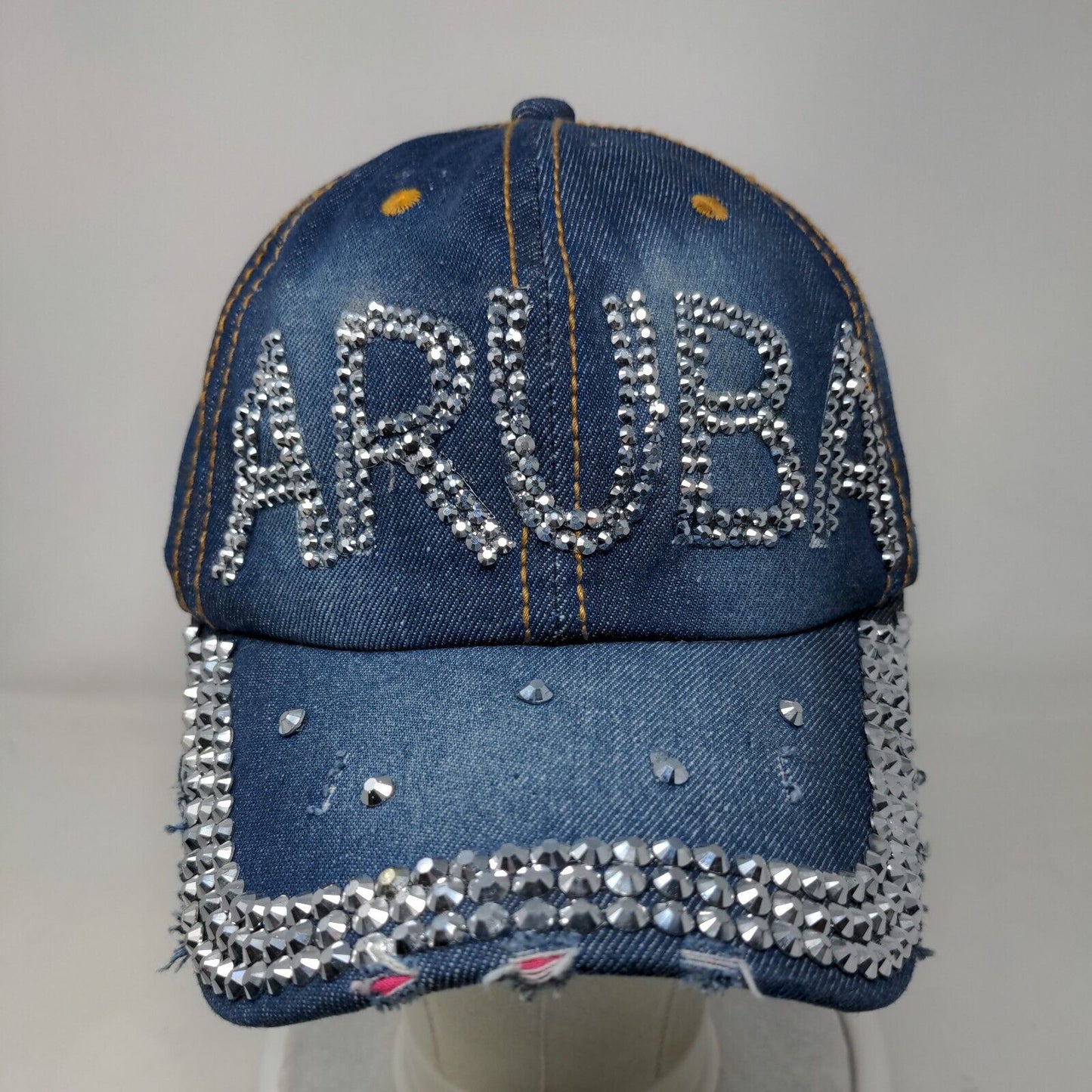 Aruba Bling Slideback Hat Blue One Size Denim Leather Strap Embellished