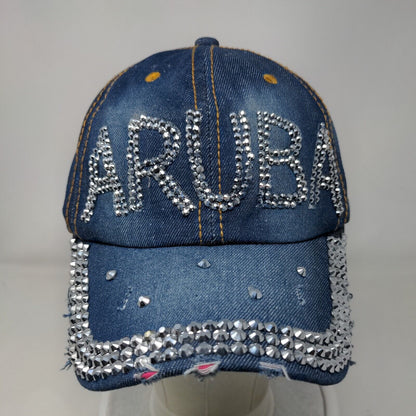 Aruba Bling Slideback Hat Blue One Size Denim Leather Strap Embellished