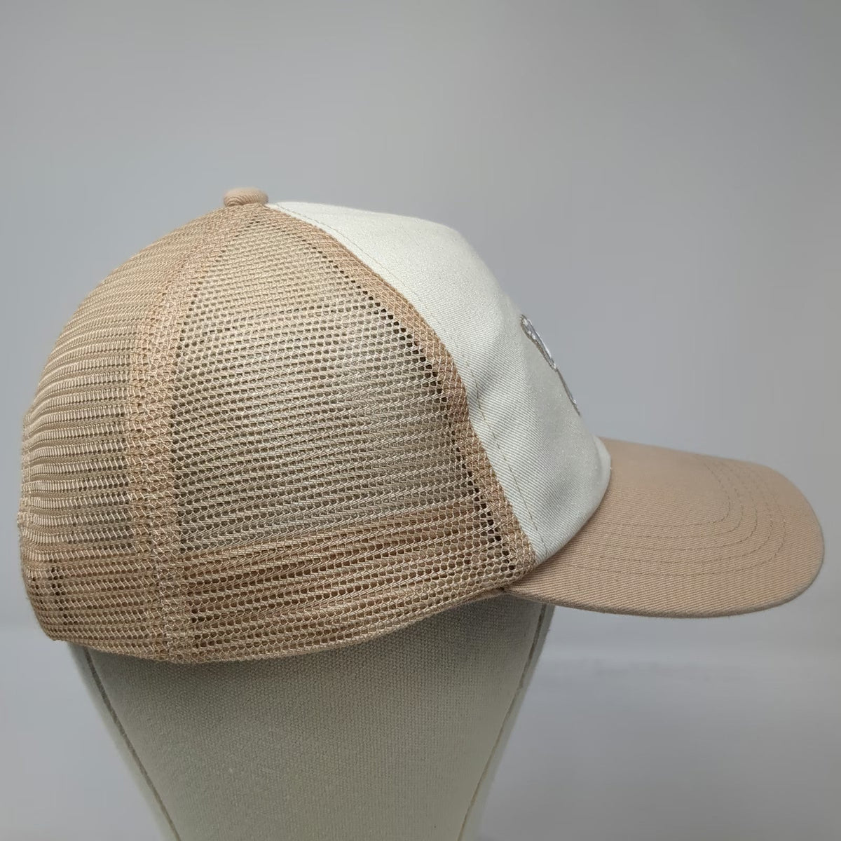 H&M Divided Trucker Hat Beige One Size Mesh Back Embroidered Butterfly Snapback