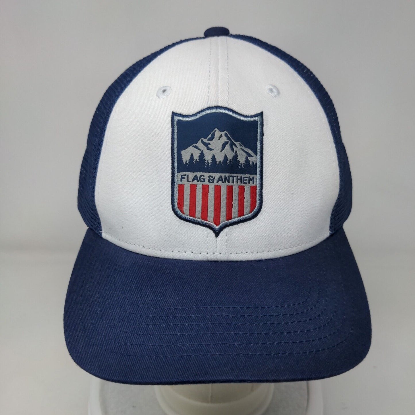 Flag & Anthem Snapback Trucker Hat Blue One Size Adjustable Mesh Back 6 Panel