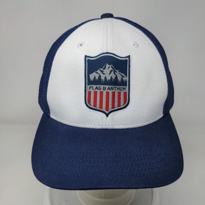 Flag & Anthem Snapback Trucker Hat Blue One Size Adjustable Mesh Back 6 Panel