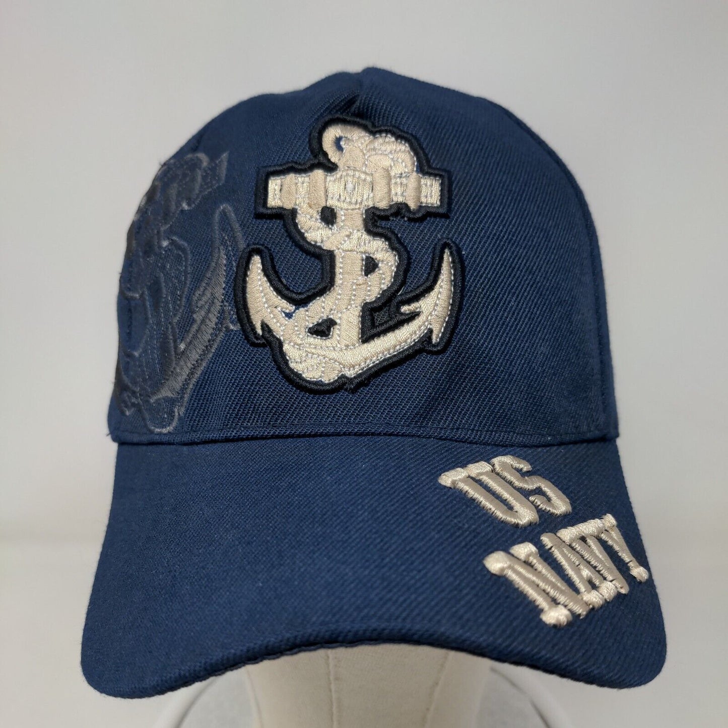 US Navy Strapback Hat Blue One Size Adjustable Embroidered Anchor 6 Panel