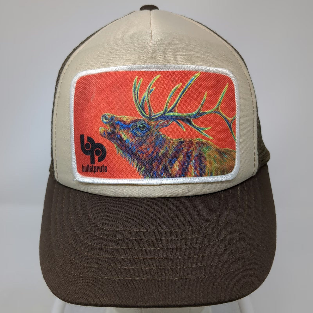 Cobra Trucker Hat Brown One Size Elk Deer Antler Patch Bulletprufe Graphic Mesh