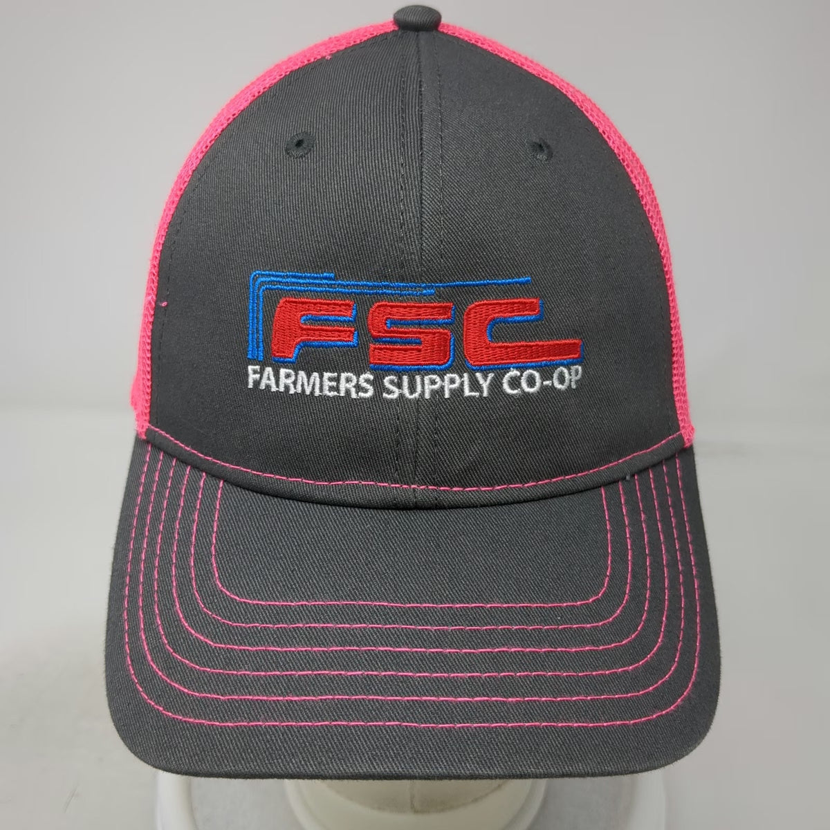 Cap America Gray Pink One Size Trucker Hat Farmers Supply Co-op Mesh Snapback