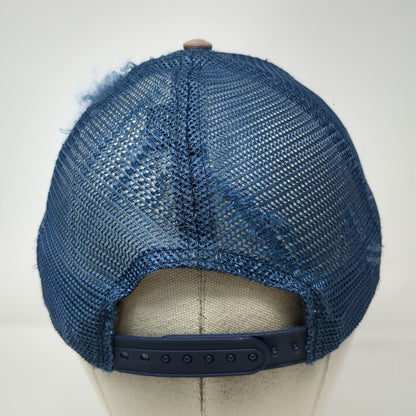Pukka Trucker Hat Blue One Size Leather Patch Distressed Mesh Snapback Blank