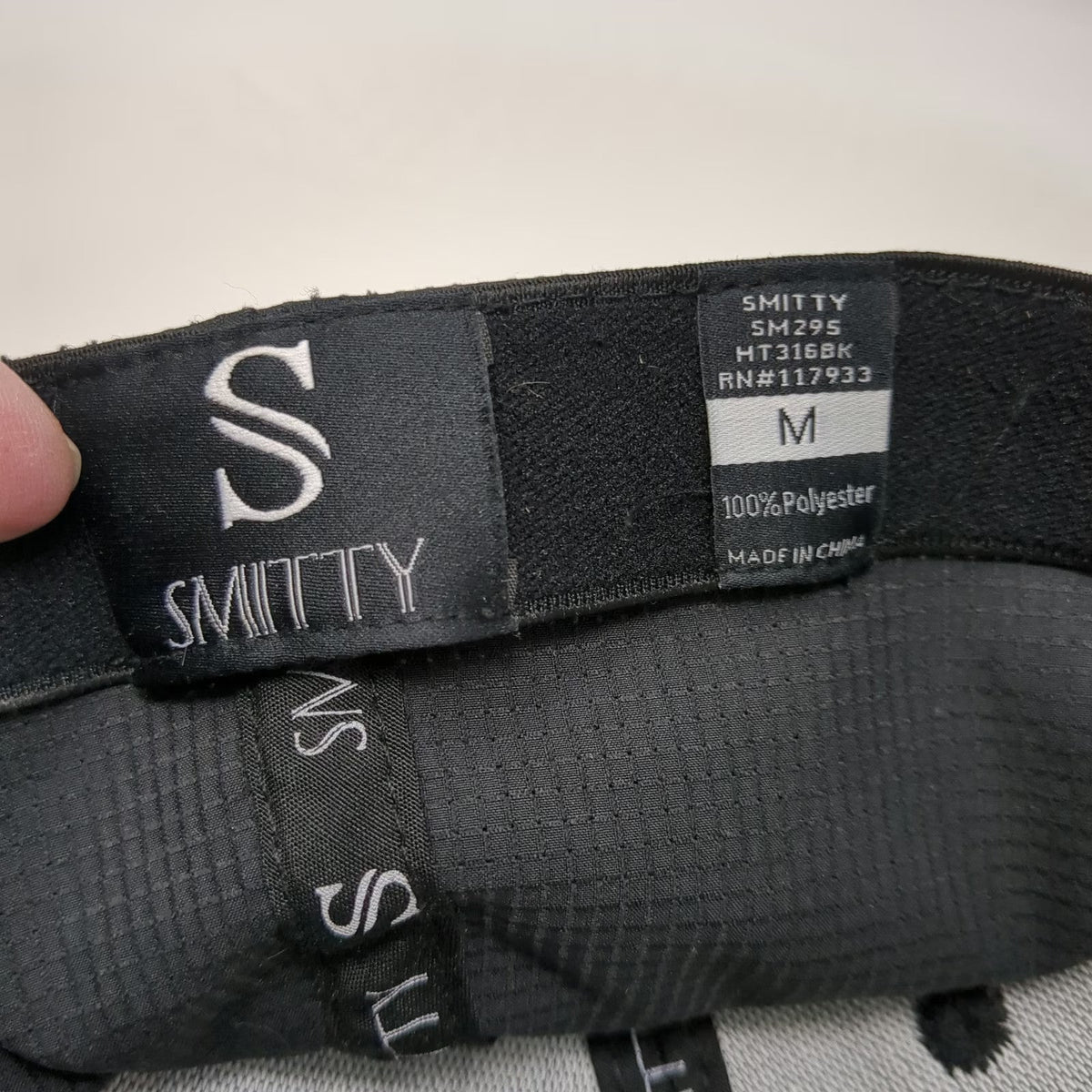 Smitty Baseball Cap Black M Fitted Hat Textured Polyester Performance Logo