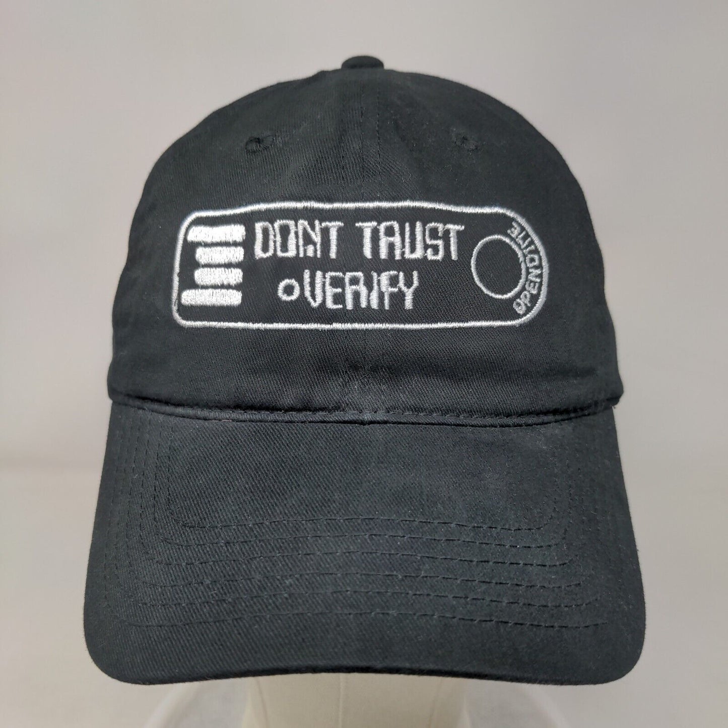 Don't Trust Verify Strapback Hat Black One Size Adjustable Embroidered BIG X