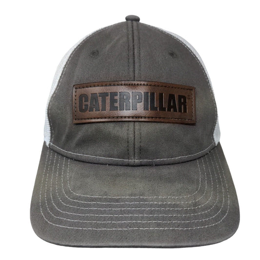 Caterpillar Snapback Mesh Back Trucker Hat One Size Gray Leather Patch