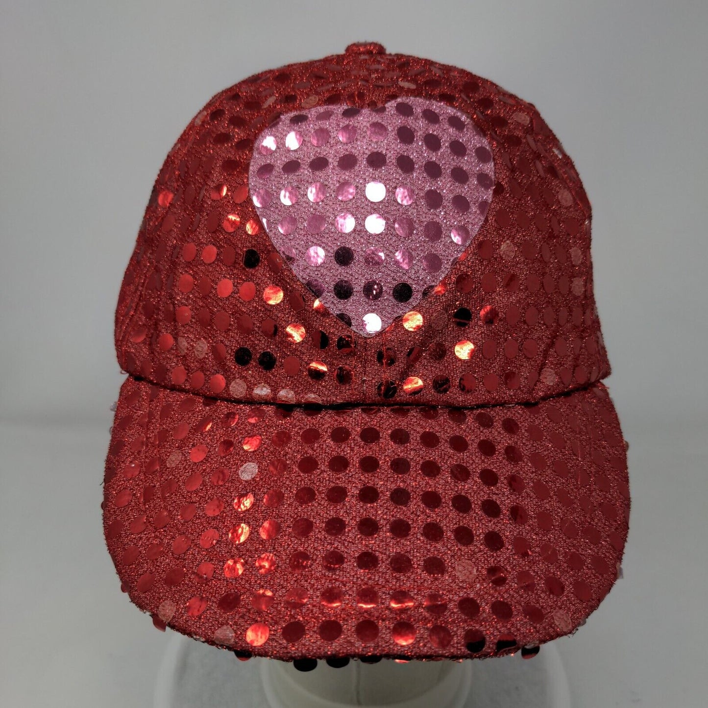 Heart Sequin Sparkle Strapback Hat Red One Size Adjustable 6 Panel