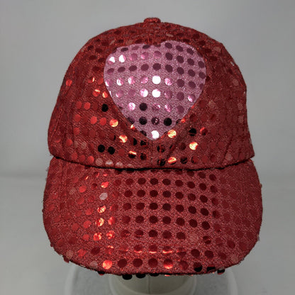 Heart Sequin Sparkle Strapback Hat Red One Size Adjustable 6 Panel