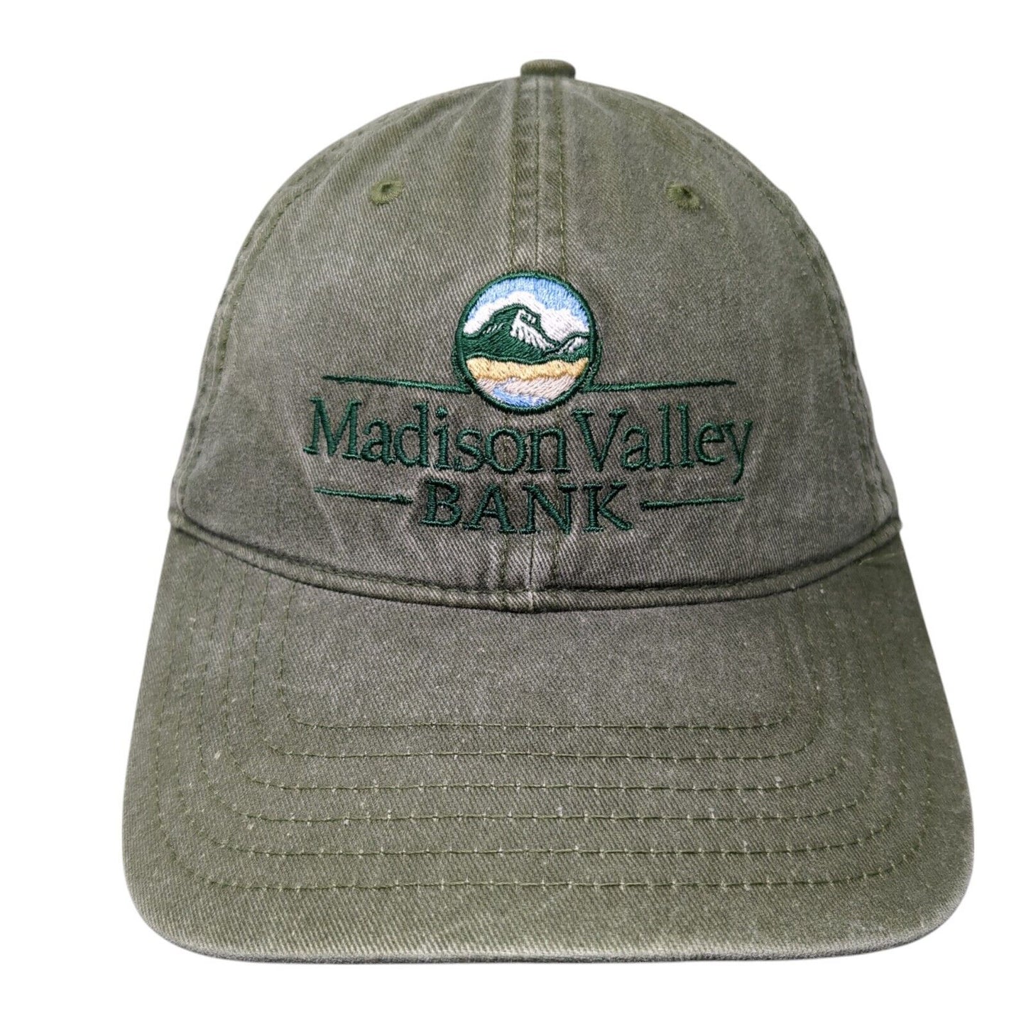 Madison Valley Bank Strapback Hat Green One Size Embroidered Otto