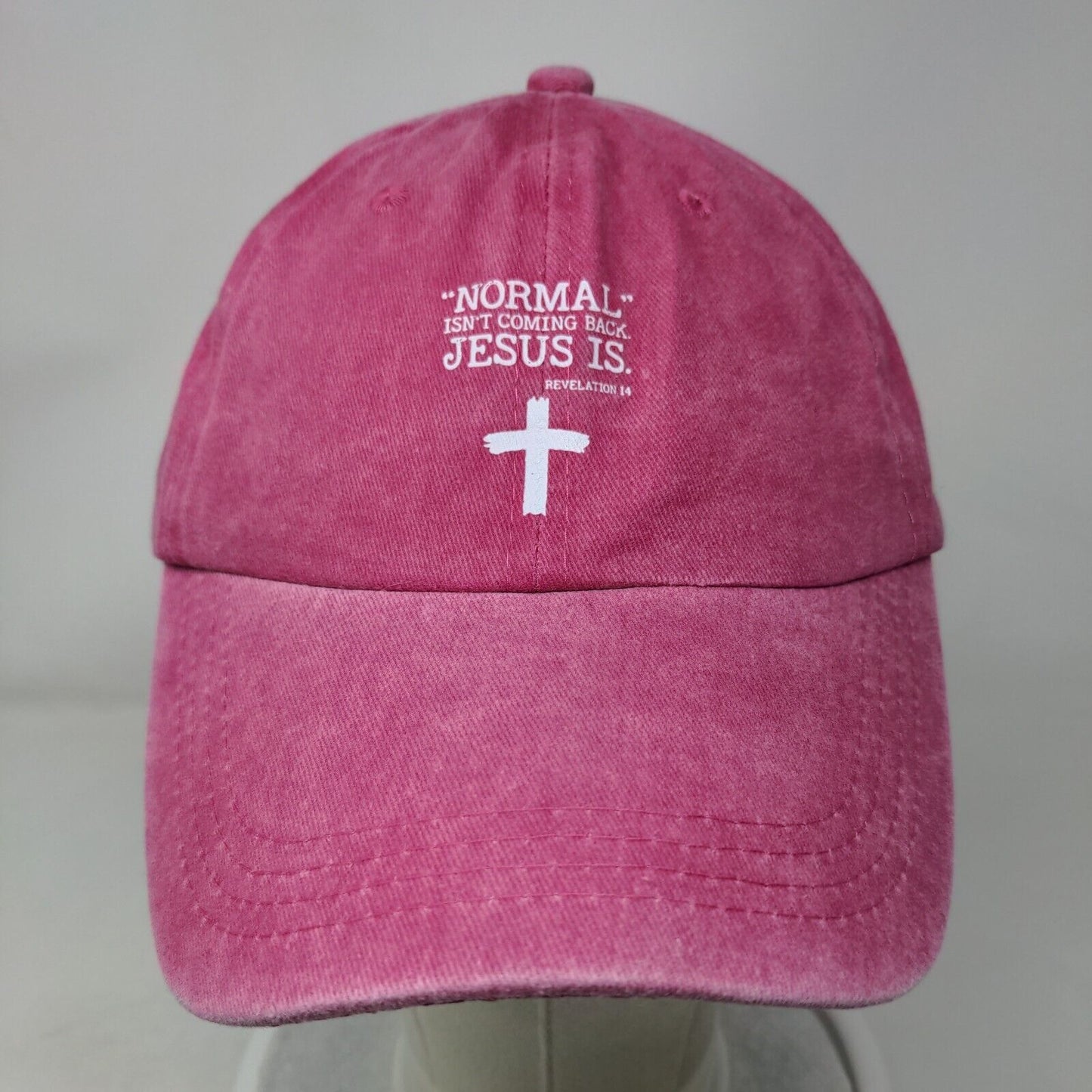 Normal Isn't Coming Back Jesus Is Slideback Hat Pink One Size Adjustable Cotton