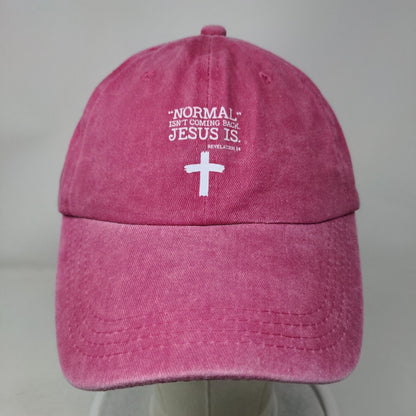 Normal Isn't Coming Back Jesus Is Slideback Hat Pink One Size Adjustable Cotton
