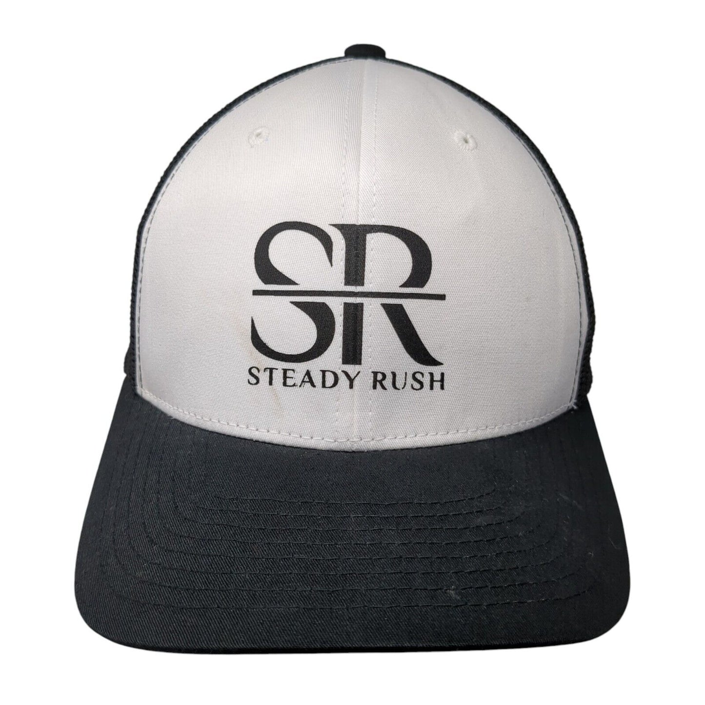 Steady Rush Fitted Trucker Hat Black One Size Mesh Flexfit 6 Panel Yupoong