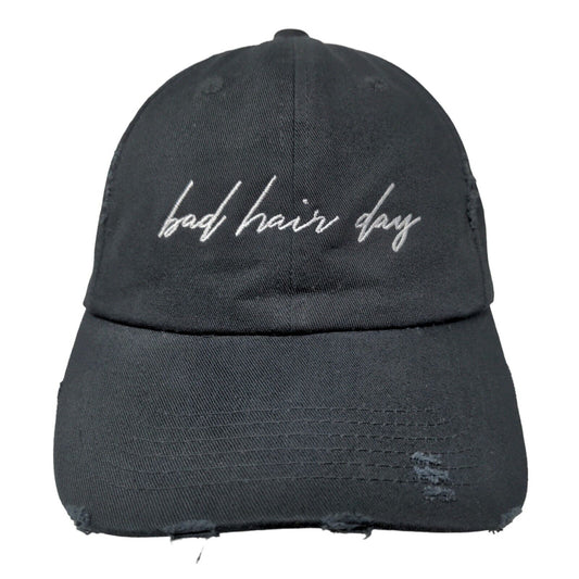 District Women's Slideback Hat Black Adjustable Distressed Bad Hair Day Logo