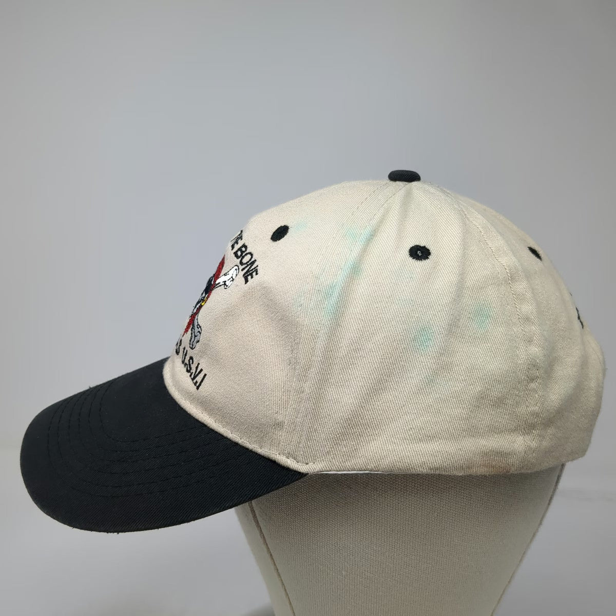 Baseball Cap Beige Black One Size Strapback Pirate Skull St Thomas USVI Hat