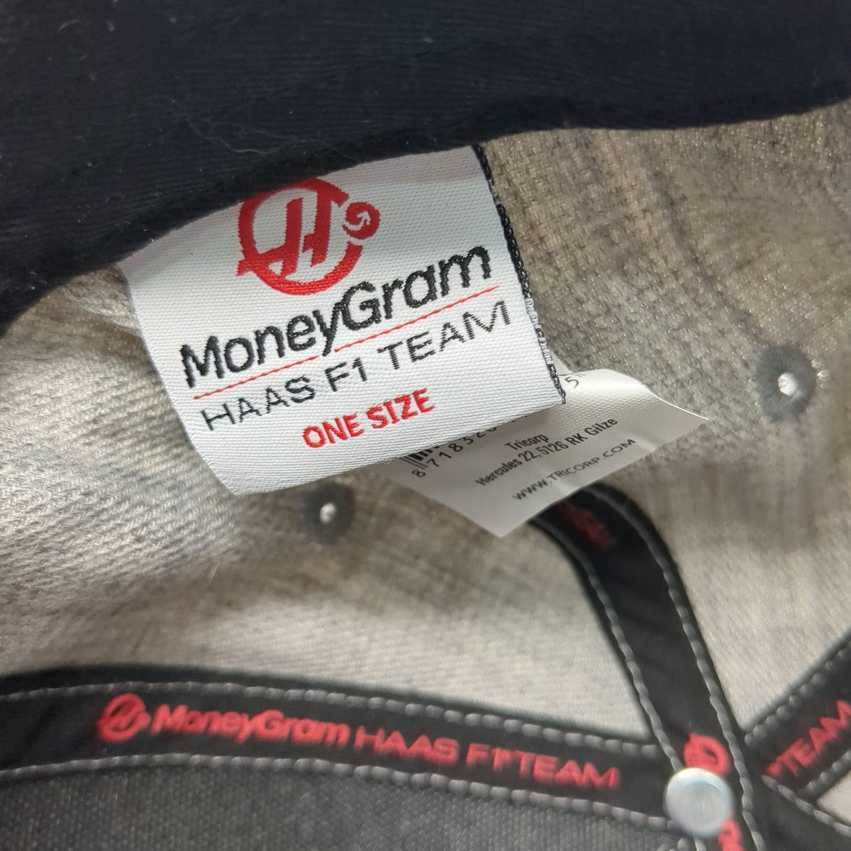 Tricorp MoneyGram Haas F1 Team 5 Panel Hat Gray Black One Size Slideback Racing