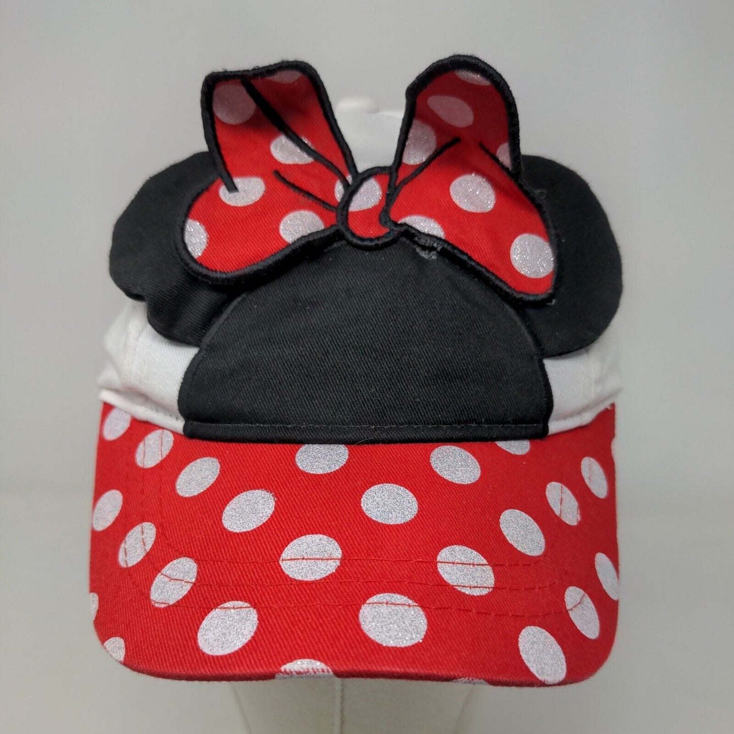 Disney Girl's Minnie Mouse Strapback Hat Red White OSFM Bow Ears Accent