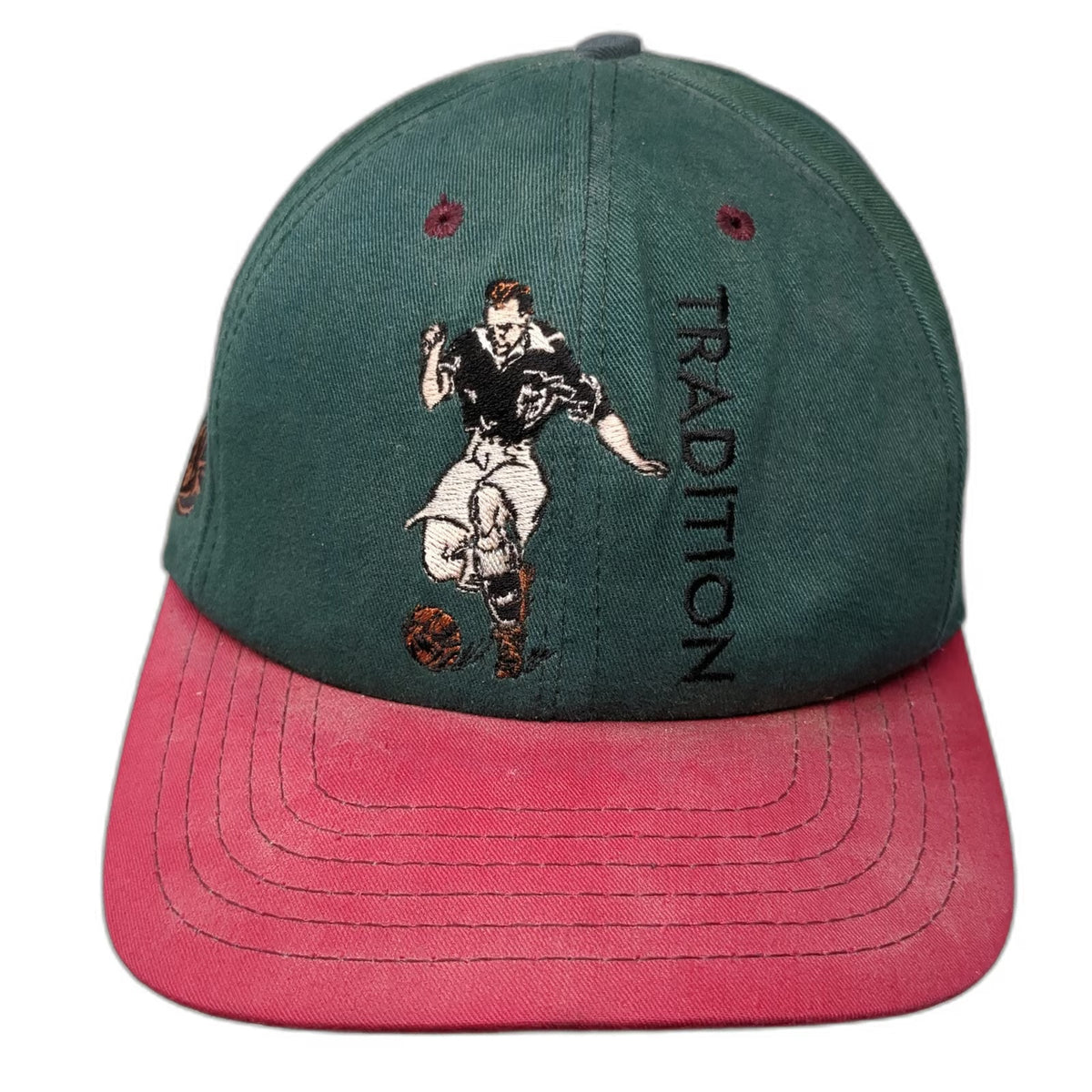 Green Red Snapback Hat 1994 Soccer Player Tradition Embroidery USA Made Vintage