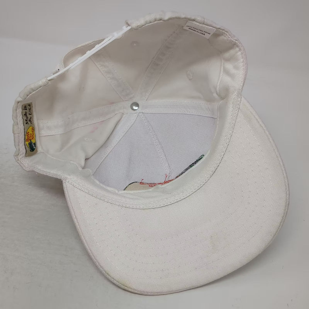 Bass Pro Shops Trucker Hat White OS Vintage Made in USA Snapback Bass Fish Flag
