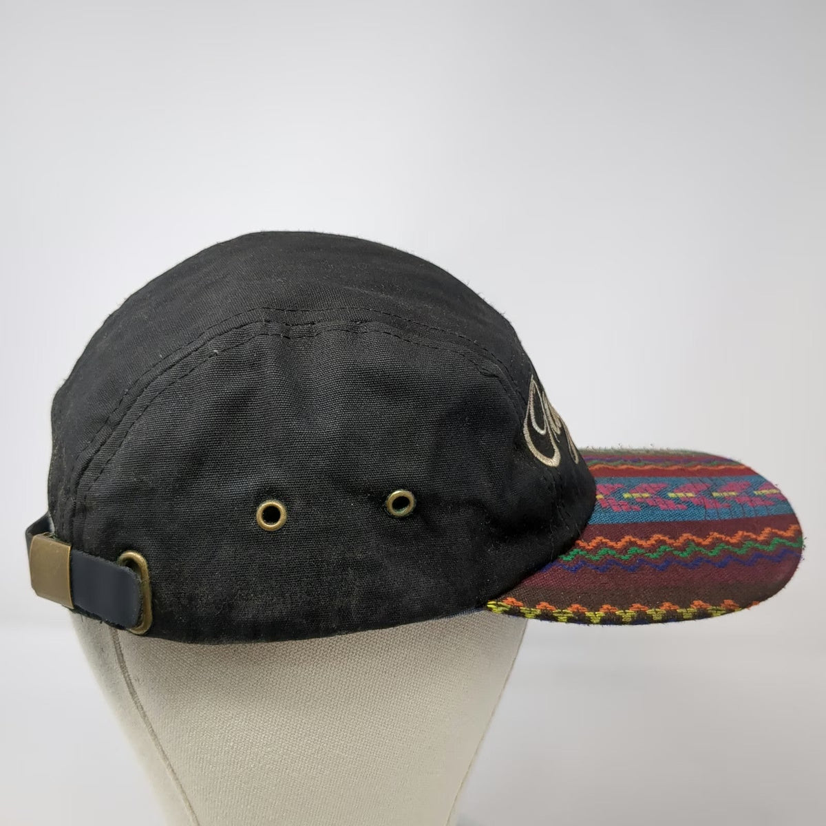 Eugene Originals 5 Panel Hat Black One Size Woven Geometric Brim Strapback