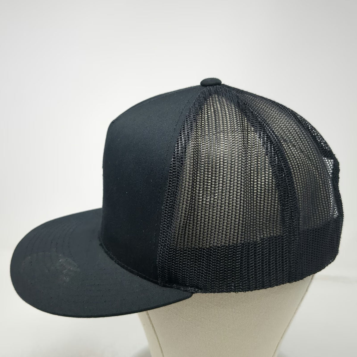 Yupoong Trucker Hat Black White One Size Apple Logo Mesh Snapback Embroidered