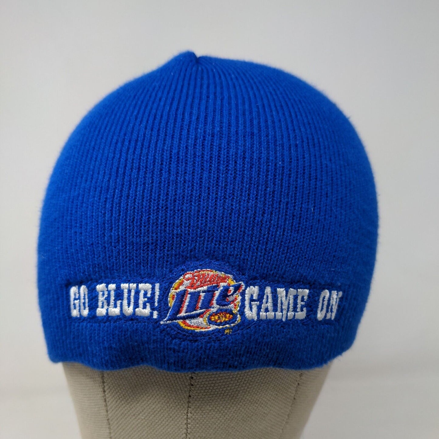 Miller Lite Men's Knit Beanie Hat Cap Blue Size OSFA Embroidered Beer Go Blue!