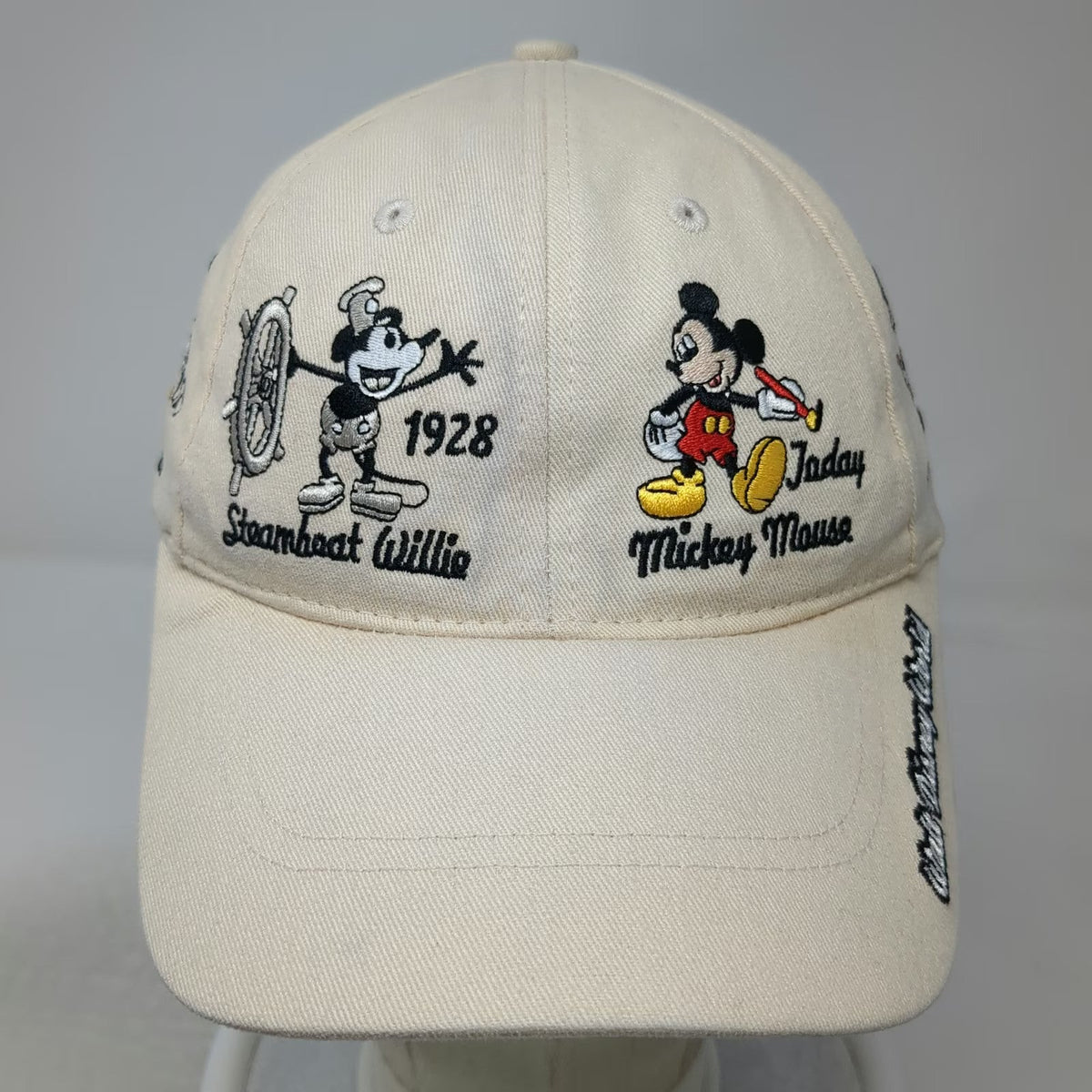 Disney Parks Baseball Cap Beige One Size Mickey Mouse Embroidery Steamboat Hat