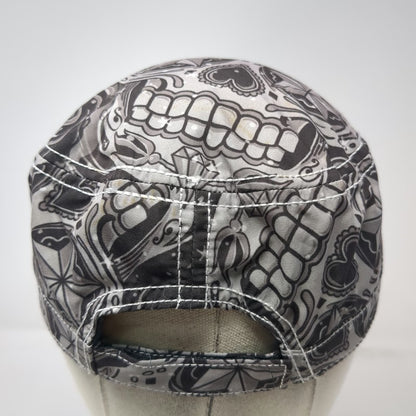 Hot Leathers Army Cap Gray One Size Sugar Skull Tattoo Art Strapback Hat Rose