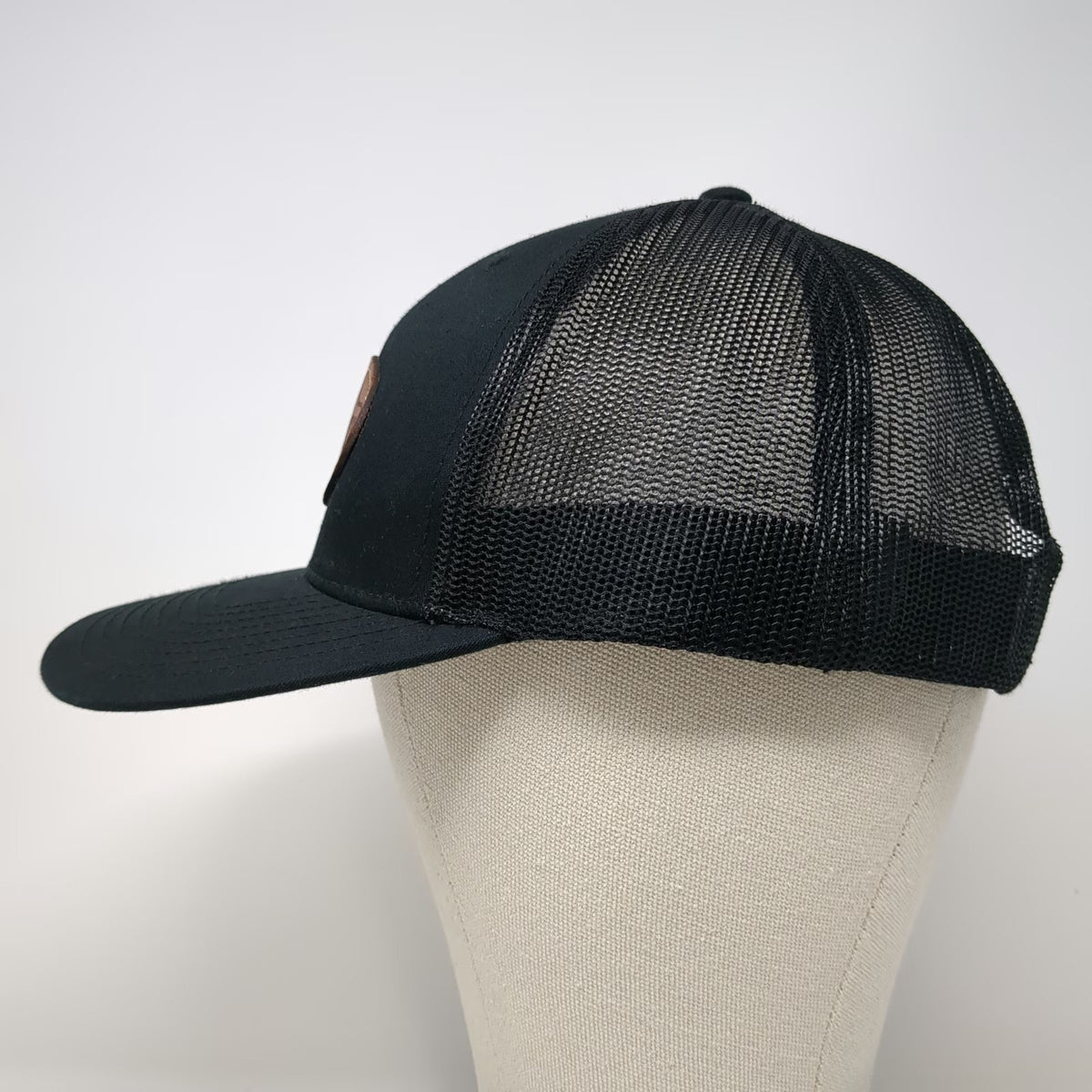Richardson Trucker Hat Black One Size Leather Patch B.A. Fischer Snapback
