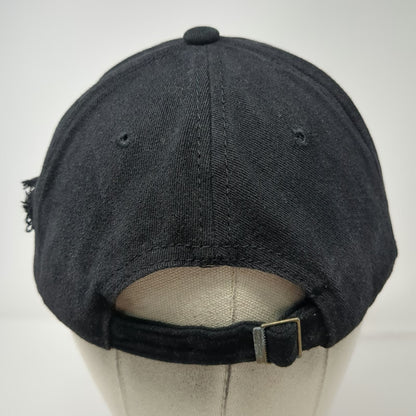 Black Baseball Cap OS Distressed Metal Rings Embroidery Slideback Hat Cotton