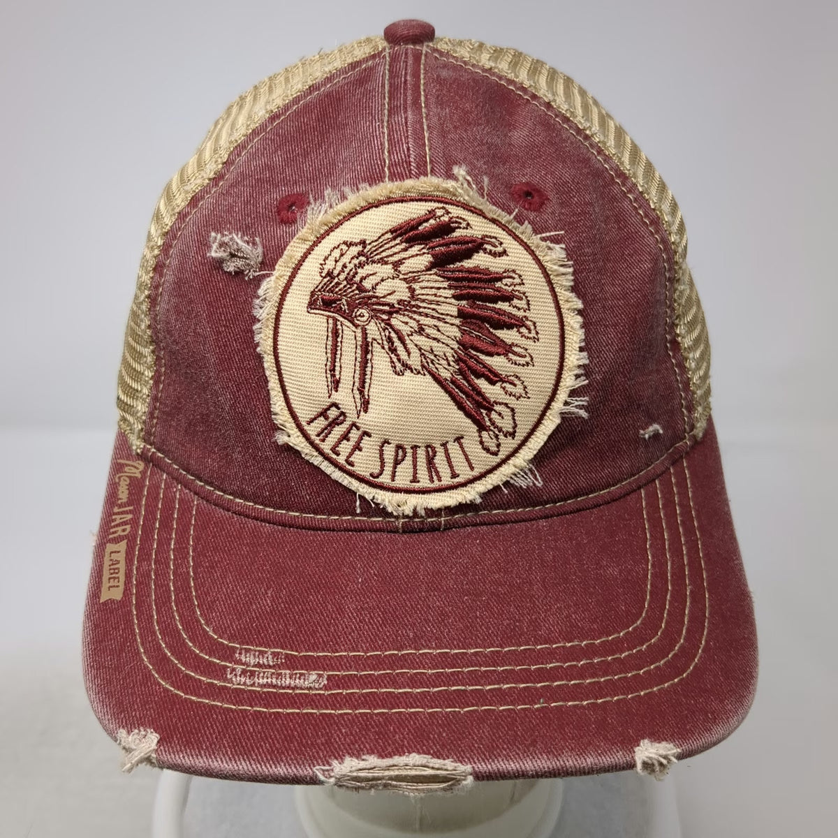 Mason Jar Label Red One Size Trucker Hat Free Spirit Headdress Mesh Back Patch