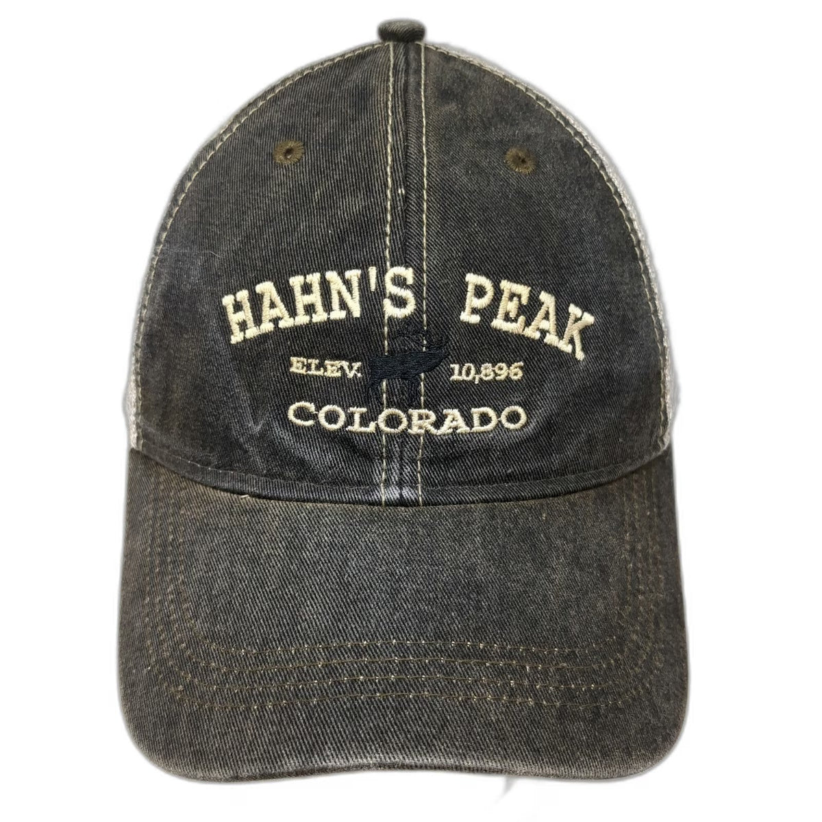 Gray Beige Baseball Cap OSFM Hahns Peak Colorado Elevation Mesh Adjustable Hat
