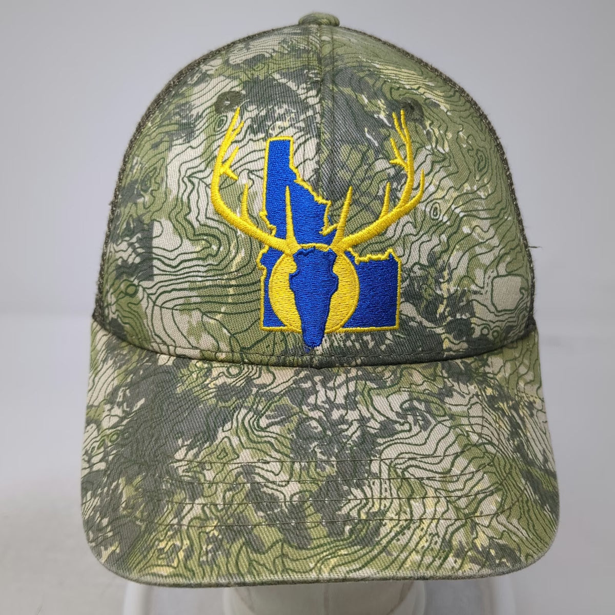 RepYourWater Trucker Hat Green One Size Camo Idaho Topo Yellow Snapback Mesh Hat